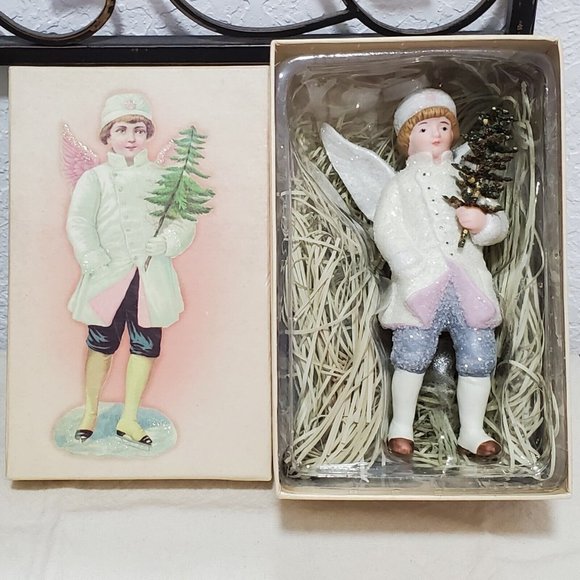 Kirkland Other - Victorian Glitter Winter Angels Porcelain Ornament Christmas decor boy 5.5"